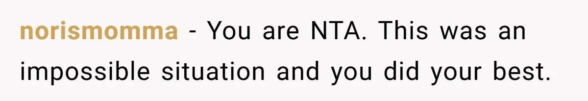 norismomma − You are NTA. This was an impossible situation and you did your best.