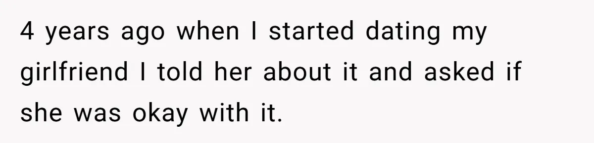 4 years ago when I started dating my girlfriend I told her about it and asked if she was okay with it.