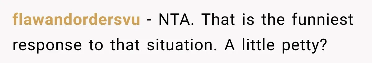 flawandordersvu − NTA. That is the funniest response to that situation. A little petty?