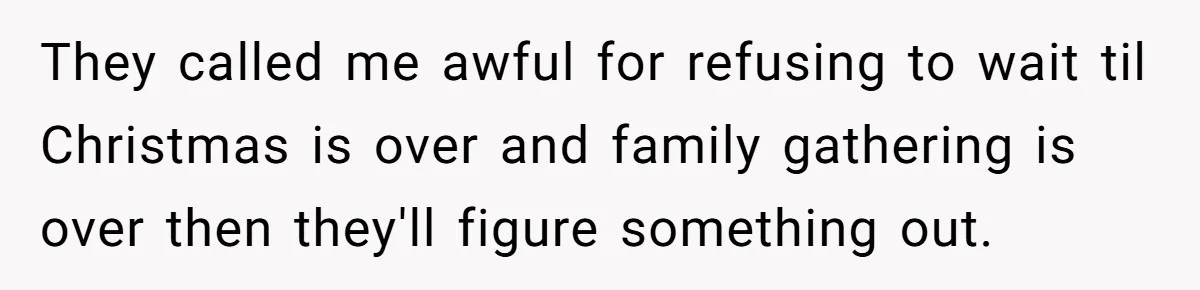 They called me awful for refusing to wait til Christmas is over and family gathering is over then they'll figure something out.