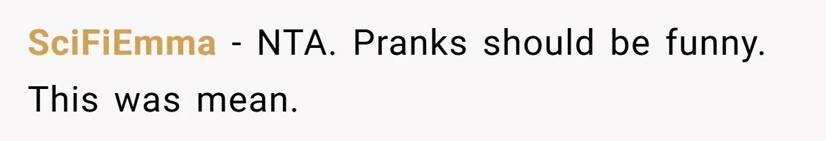 SciFiEmma − NTA. Pranks should be funny. This was mean.