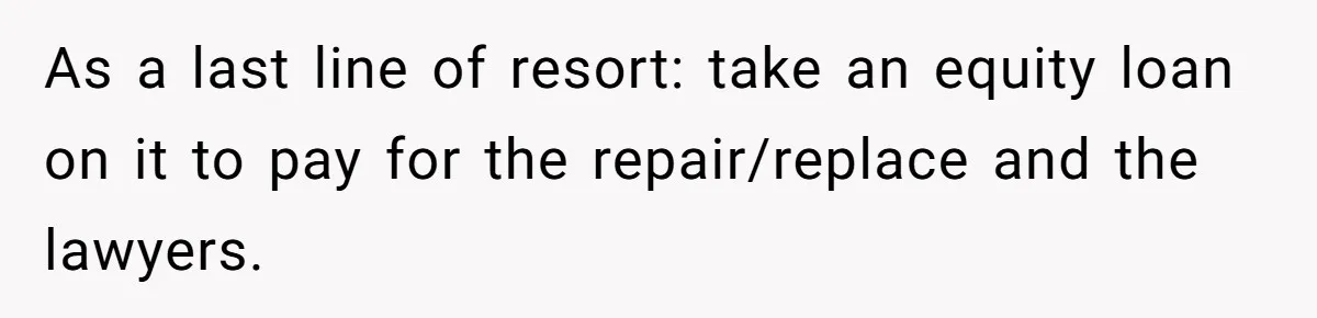 As a last line of resort: take an equity loan on it to pay for the repair/replace and the lawyers.