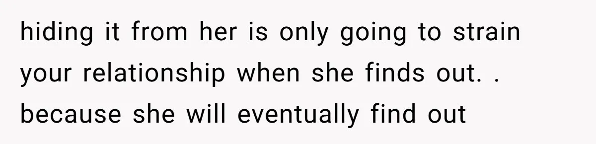 hiding it from her is only going to strain your relationship when she finds out. . because she will eventually find out