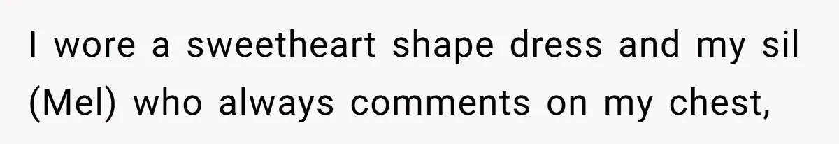 I wore a sweetheart shape dress and my sil (Mel) who always comments on my chest,