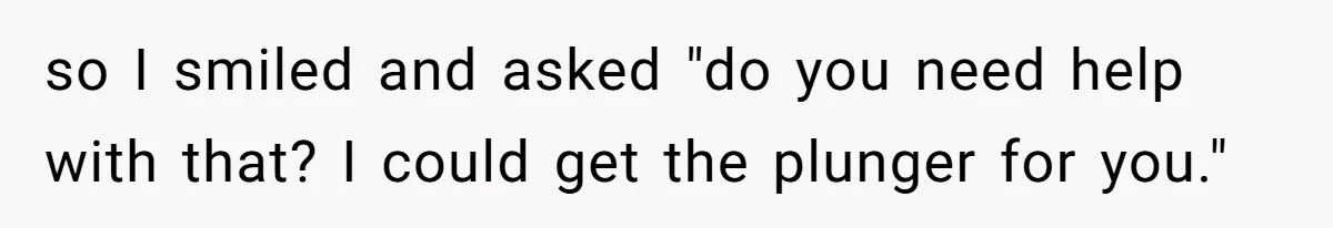 so I smiled and asked "do you need help with that? I could get the plunger for you."
