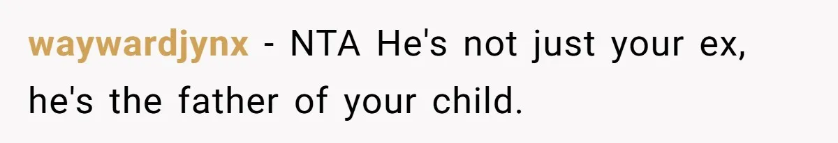 waywardjynx − NTA He's not just your ex, he's the father of your child.