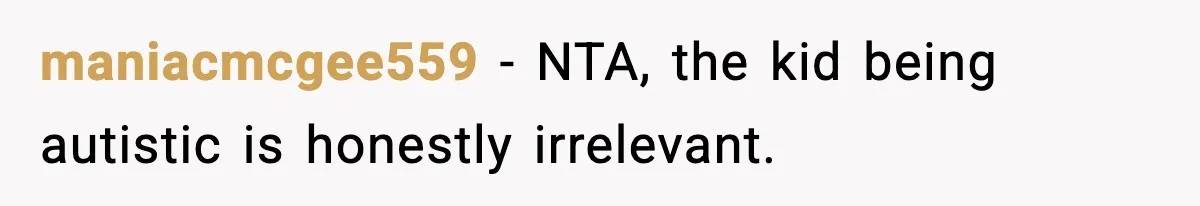 maniacmcgee559 - NTA, the kid being autistic is honestly irrelevant.