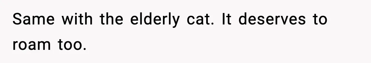 Same with the elderly cat. It deserves to roam too.