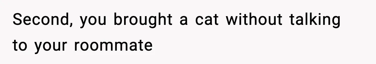 Second, you brought a cat without talking to your roommate