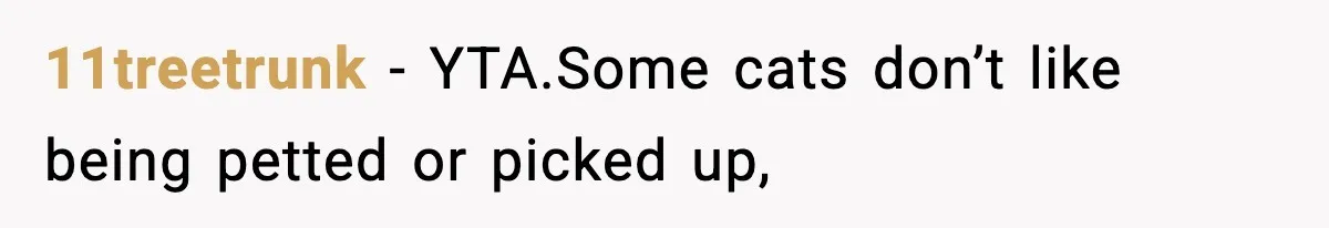 11treetrunk − YTA.Some cats don’t like being petted or picked up,