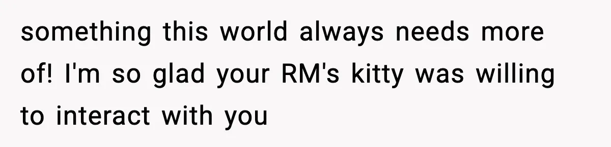 something this world always needs more of! I'm so glad your RM's kitty was willing to interact with you