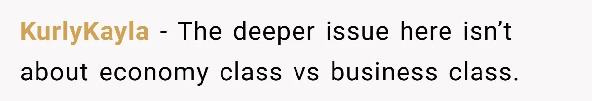 KurlyKayla − The deeper issue here isn’t about economy class vs business class.