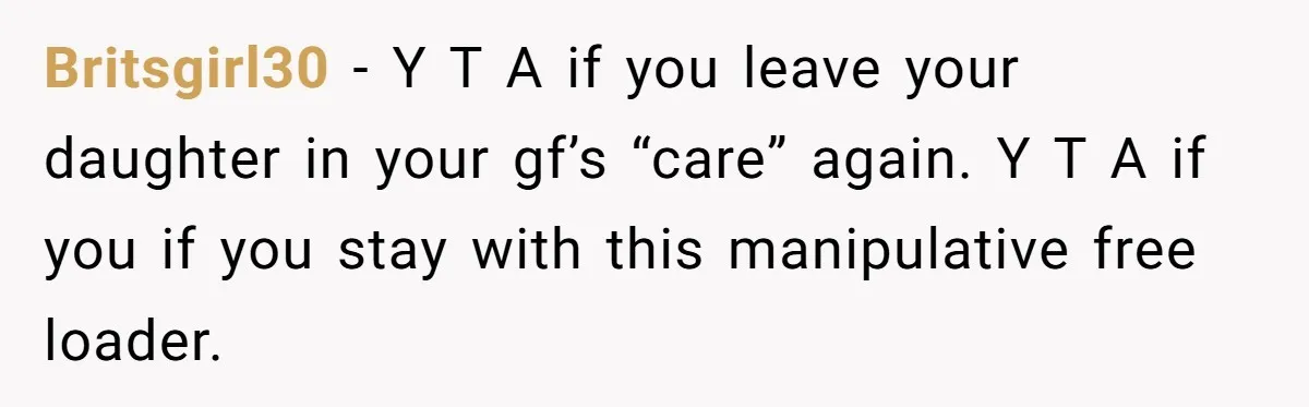 Dad Cancels Dinner After His Girlfriend Doesn't Feed His Daughter Lunch Britsgirl30 − Y T A if you leave your daughter in your gf’s “care” again. Y T A if you if you stay with this manipulative free loader.