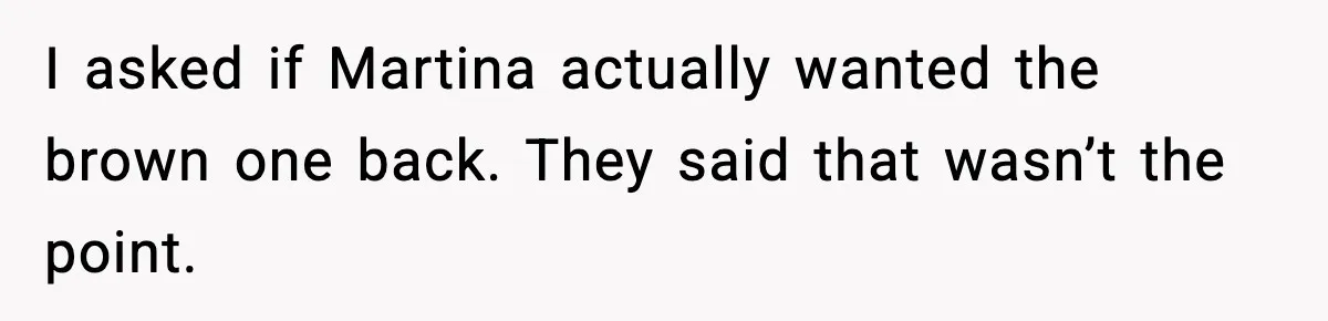 I asked if Martina actually wanted the brown one back. They said that wasn’t the point.