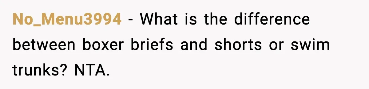 No_Menu3994 - What is the difference between boxer briefs and shorts or swim trunks? NTA.