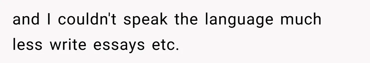 and I couldn't speak the language much less write essays etc.