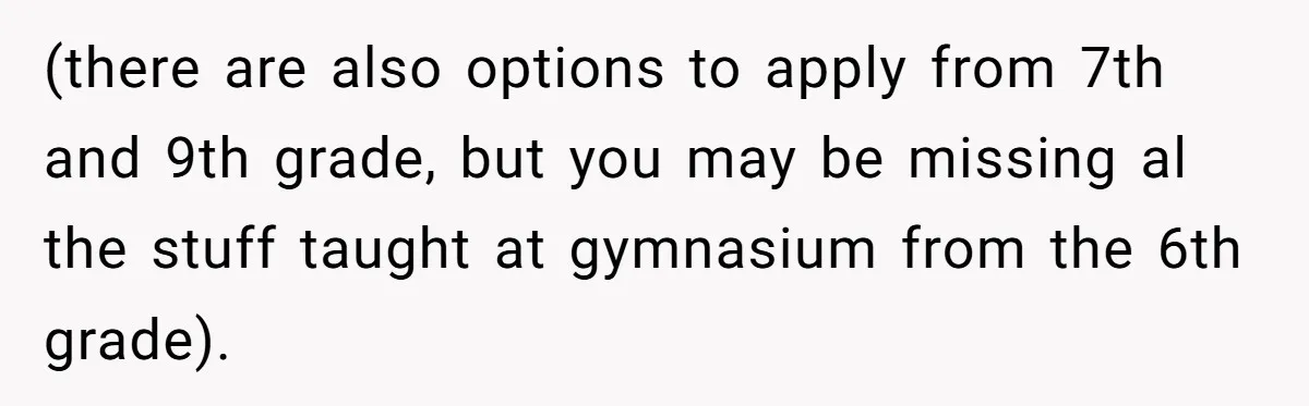 (there are also options to apply from 7th and 9th grade, but you may be missing al the stuff taught at gymnasium from the 6th grade).