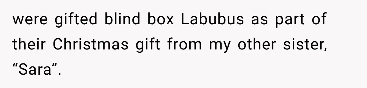 were gifted blind box Labubus as part of their Christmas gift from my other sister, “Sara”.