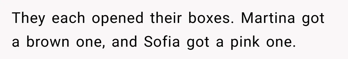 They each opened their boxes. Martina got a brown one, and Sofia got a pink one.