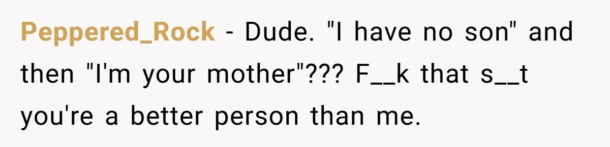 Son Stops Caving To His Abusive Mom, Leaves Her At the Airport After Last-Minute Drama Peppered_Rock − Dude. "I have no son" and then "I'm your mother"??? F__k that s__t you're a better person than me.