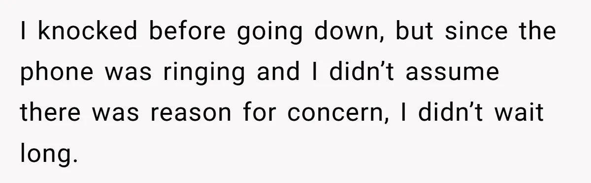 I knocked before going down, but since the phone was ringing and I didn’t assume there was reason for concern, I didn’t wait long.