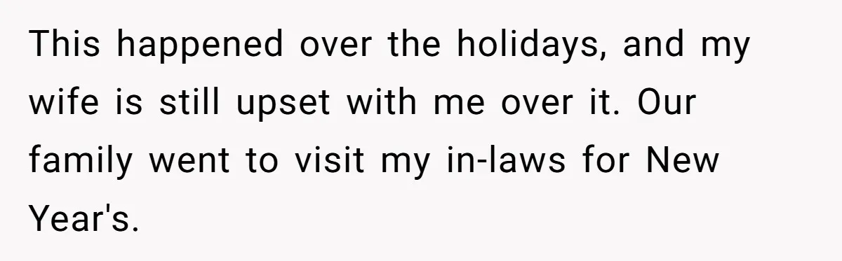 This happened over the holidays, and my wife is still upset with me over it. Our family went to visit my in-laws for New Year's.