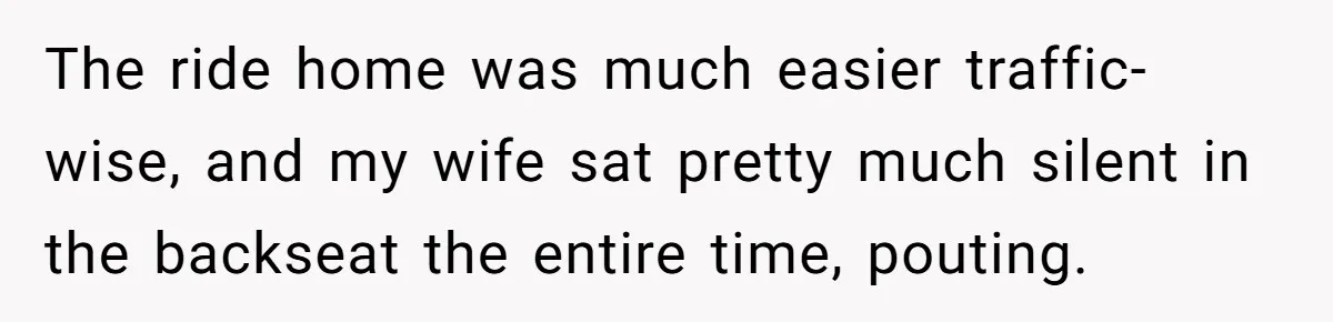 The ride home was much easier traffic-wise, and my wife sat pretty much silent in the backseat the entire time, pouting.