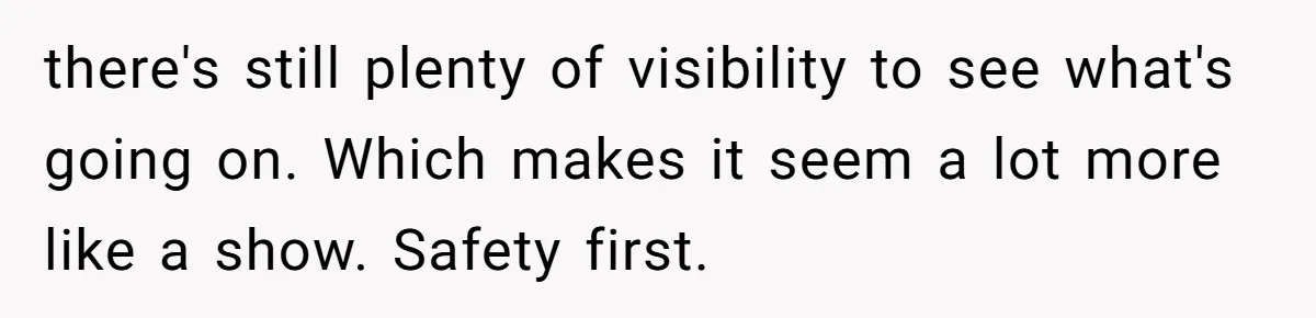 there's still plenty of visibility to see what's going on. Which makes it seem a lot more like a show. Safety first.