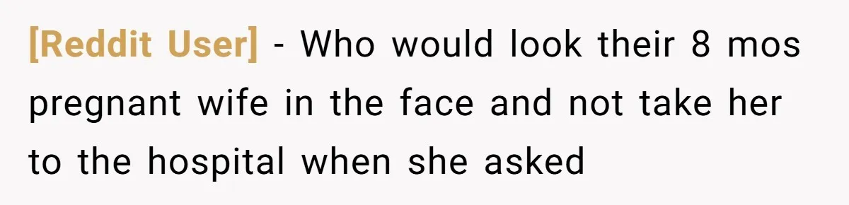 [Reddit User] − Who would look their 8 mos pregnant wife in the face and not take her to the hospital when she asked