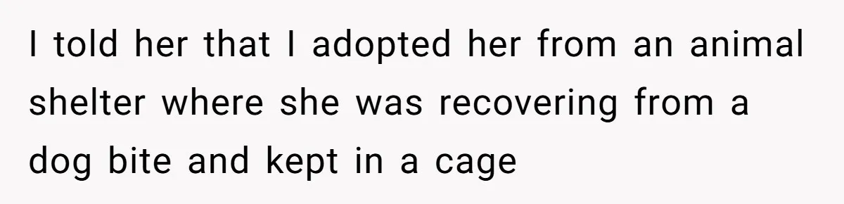 I told her that I adopted her from an animal shelter where she was recovering from a dog bite and kept in a cage