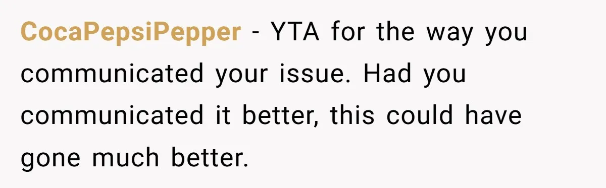CocaPepsiPepper − YTA for the way you communicated your issue. Had you communicated it better, this could have gone much better.