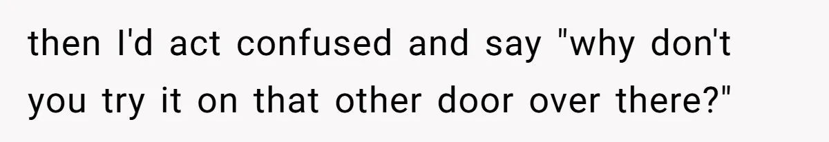 then I'd act confused and say "why don't you try it on that other door over there?"