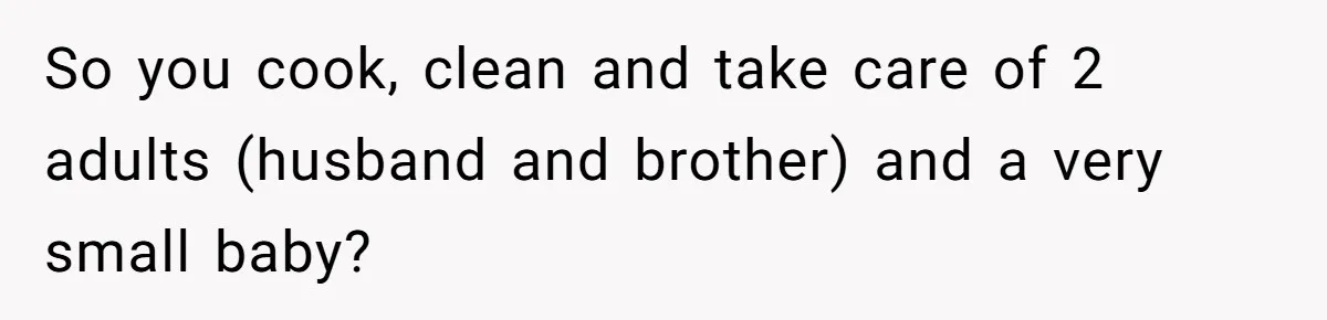 So you cook, clean and take care of 2 adults (husband and brother) and a very small baby?
