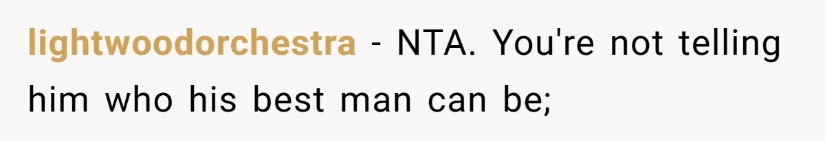 Woman Refuses To Help Pay For Fiancé’s Best Friend’s Medical Bills, Calls Him A “Loser” lightwoodorchestra − NTA. You're not telling him who his best man can be;