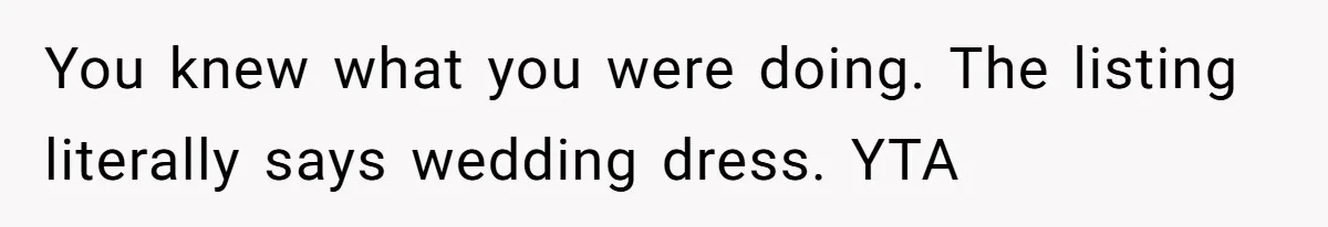 You knew what you were doing. The listing literally says wedding dress. YTA