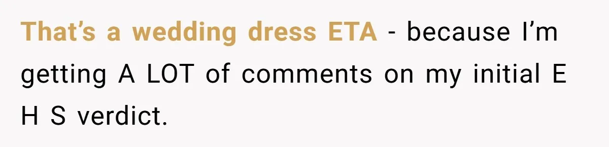That’s a wedding dress ETA - because I’m getting A LOT of comments on my initial E H S verdict.