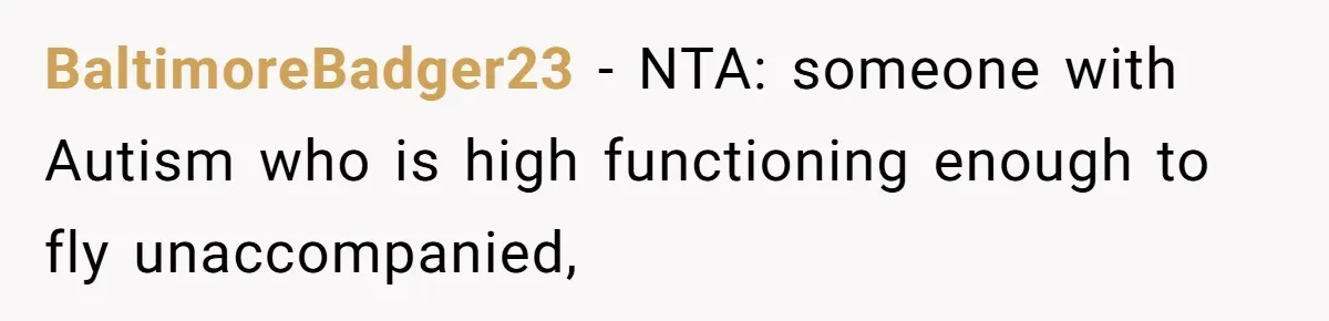 Woman Ignores Autistic Guy On 11-Hour Flight, He Gets Angry And She Moves Seats BaltimoreBadger23 − NTA: someone with Autism who is high functioning enough to fly unaccompanied,