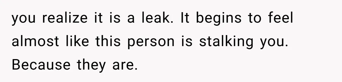 you realize it is a leak. It begins to feel almost like this person is stalking you. Because they are.