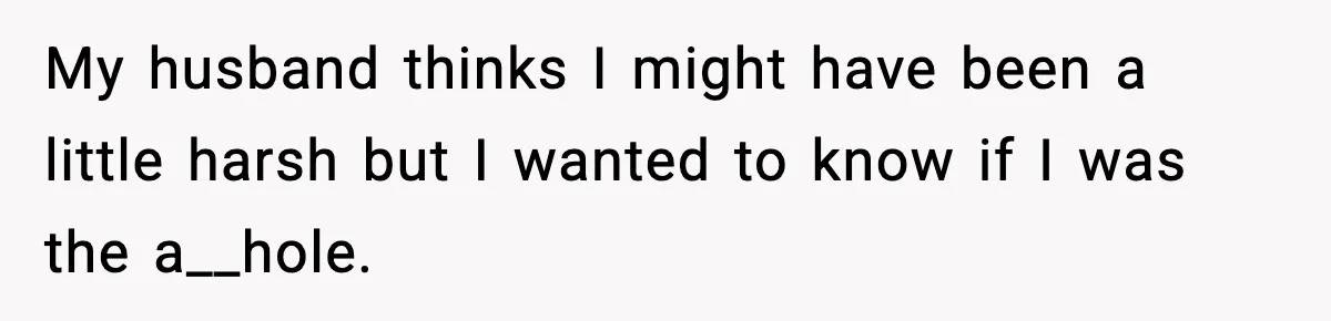 My husband thinks I might have been a little harsh but I wanted to know if I was the a__hole.