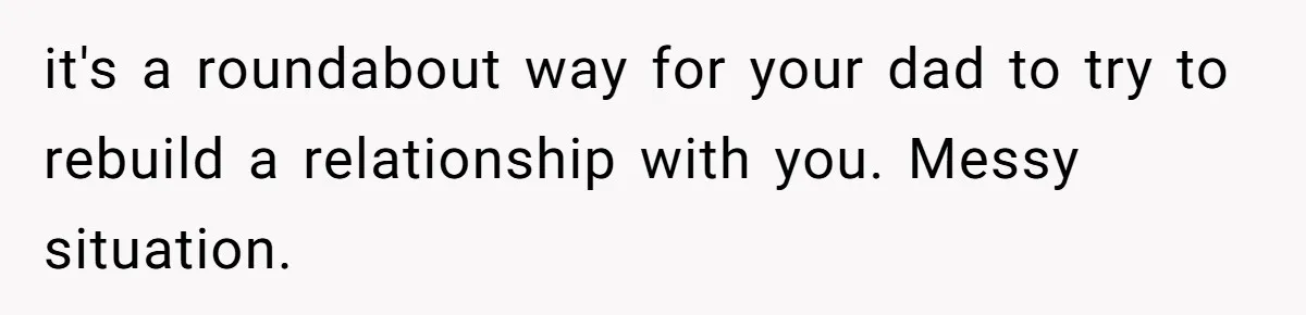 Man Refuses To Meet Half-Sister Born From Dad’s Affair, Says He’s Done With Family Drama it's a roundabout way for your dad to try to rebuild a relationship with you. Messy situation.