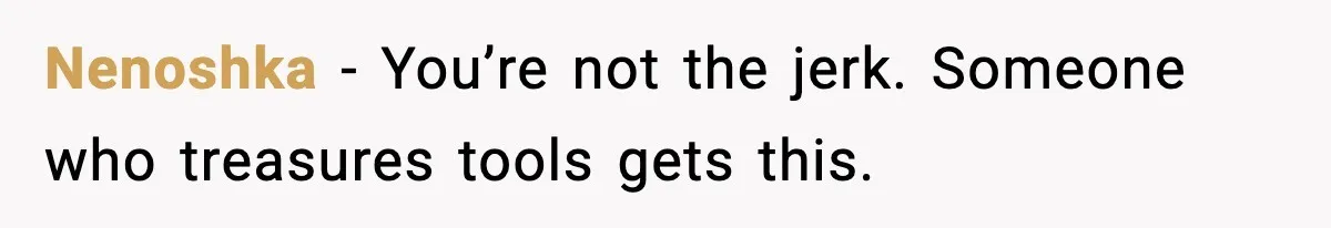 Nenoshka - You’re not the jerk. Someone who treasures tools gets this.
