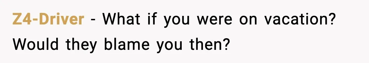 Z4-Driver - What if you were on vacation? Would they blame you then?