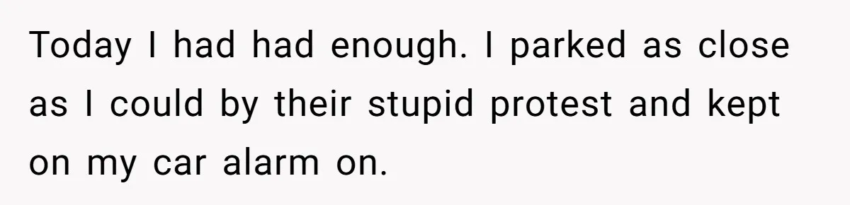 Today I had had enough. I parked as close as I could by their stupid protest and kept on my car alarm on.