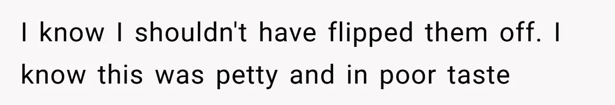 I know I shouldn't have flipped them off. I know this was petty and in poor taste