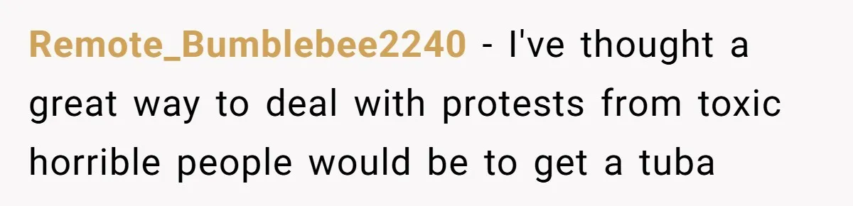 Remote_Bumblebee2240 − I've thought a great way to deal with protests from toxic horrible people would be to get a tuba