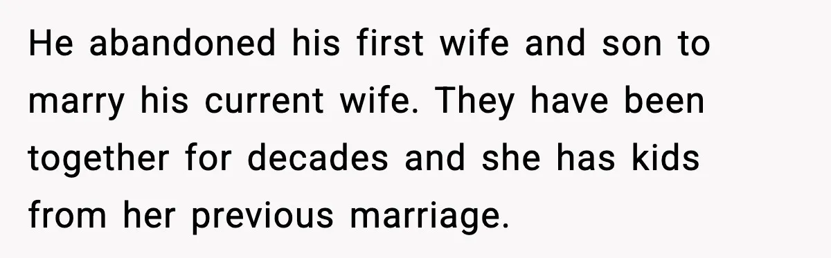 Man Calls Niece Cruel After She Refuses to House Him Rent Free He abandoned his first wife and son to marry his current wife. They have been together for decades and she has kids from her previous marriage.