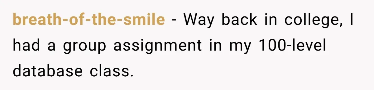 breath-of-the-smile − Way back in college, I had a group assignment in my 100-level database class.