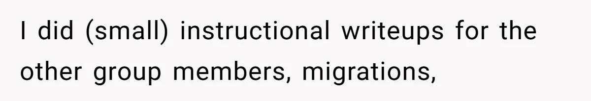 I did (small) instructional writeups for the other group members, migrations,