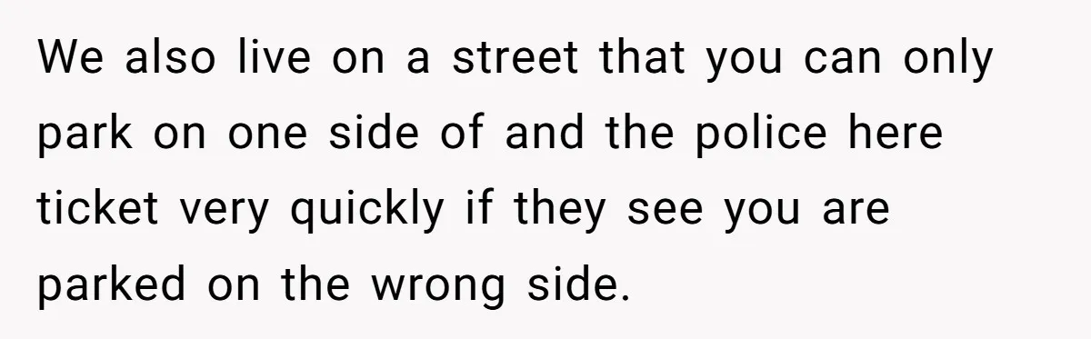 We also live on a street that you can only park on one side of and the police here ticket very quickly if they see you are parked on the...