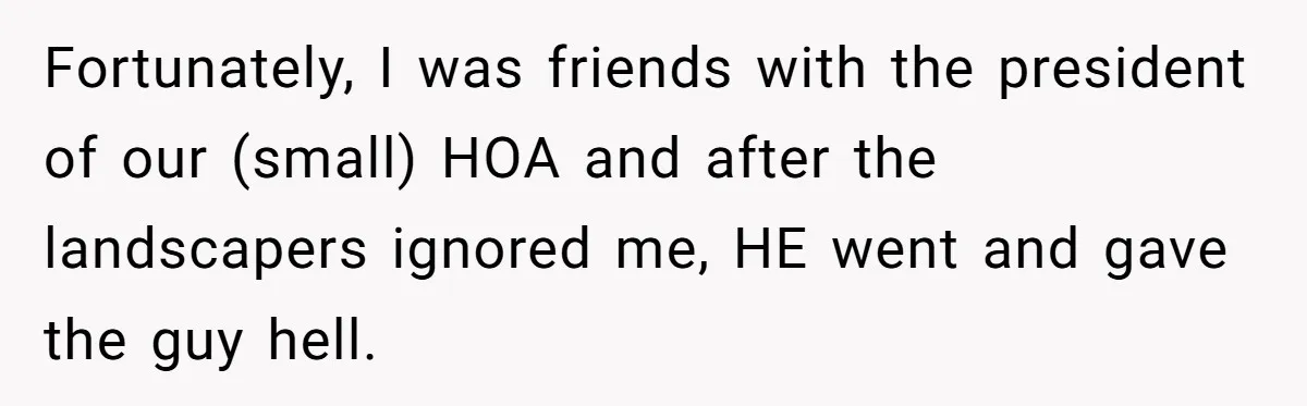 Fortunately, I was friends with the president of our (small) HOA and after the landscapers ignored me, HE went and gave the guy hell.